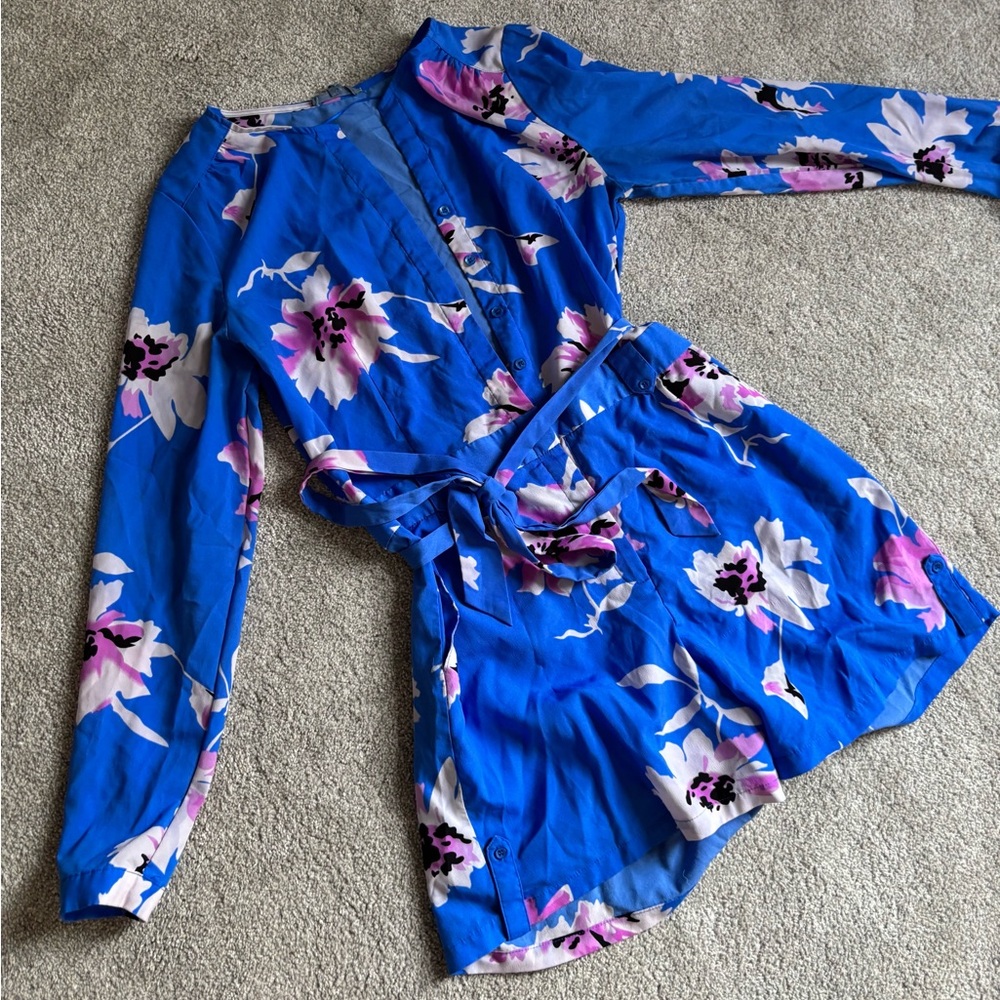 Floral Blue Long Sleeve Romper